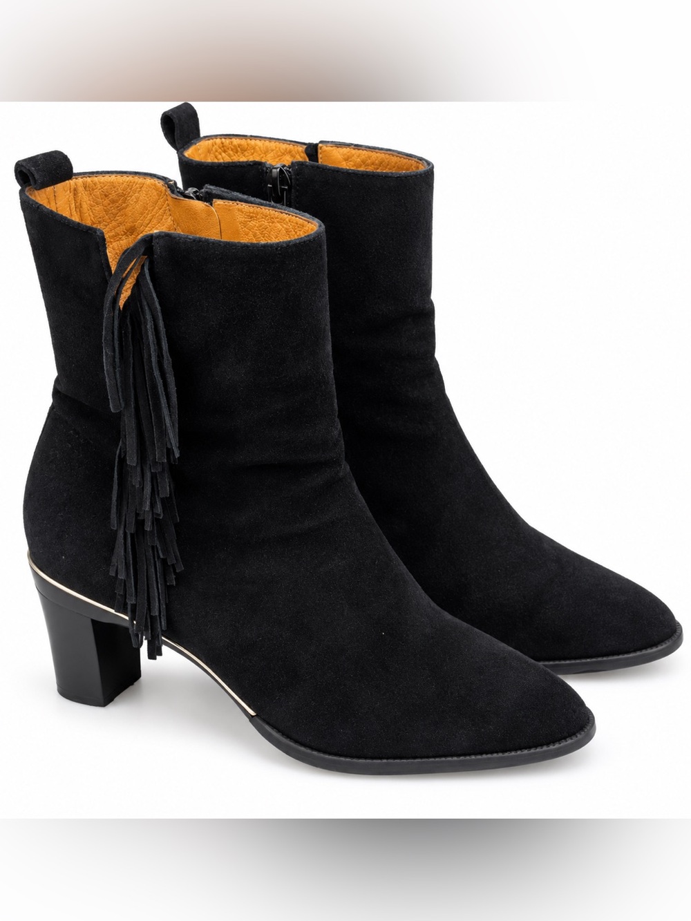 Tanya Heath Paris Black Suede Fringe Ankle Boots Interchangeable Heels EU 40